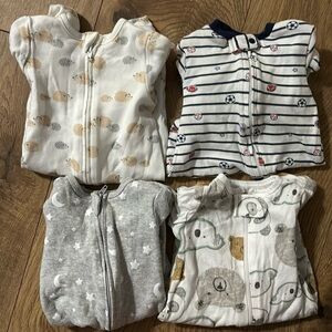 Little Me and Carters Lot (4) Zip Up Onesies long sleeves with feet